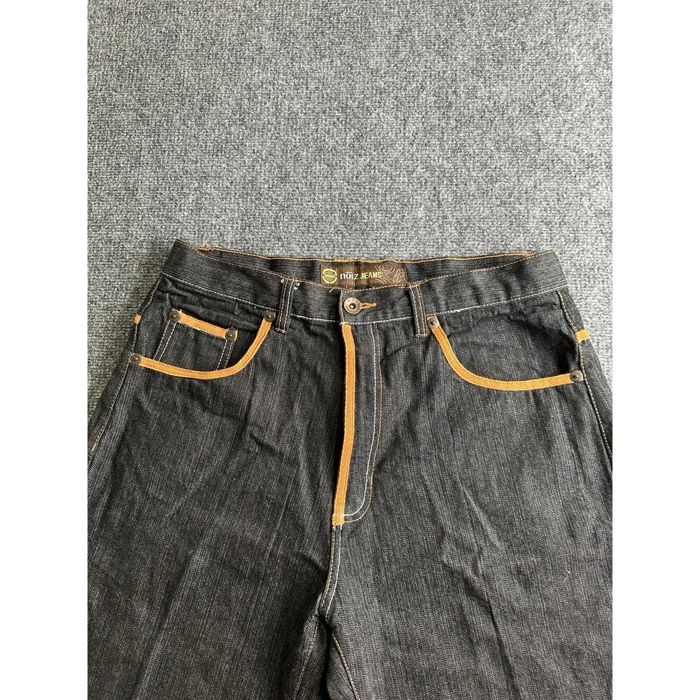 Mens Noiz Jeans Black Denim Shorts Orange Stitching 100% Cotton, Size 36